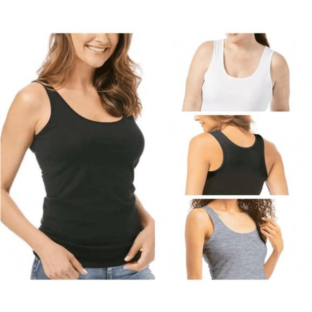 Lucky Brand Ladies' Cotton Stretch Tanks 4 pack (Black/Gray/White, Large)
